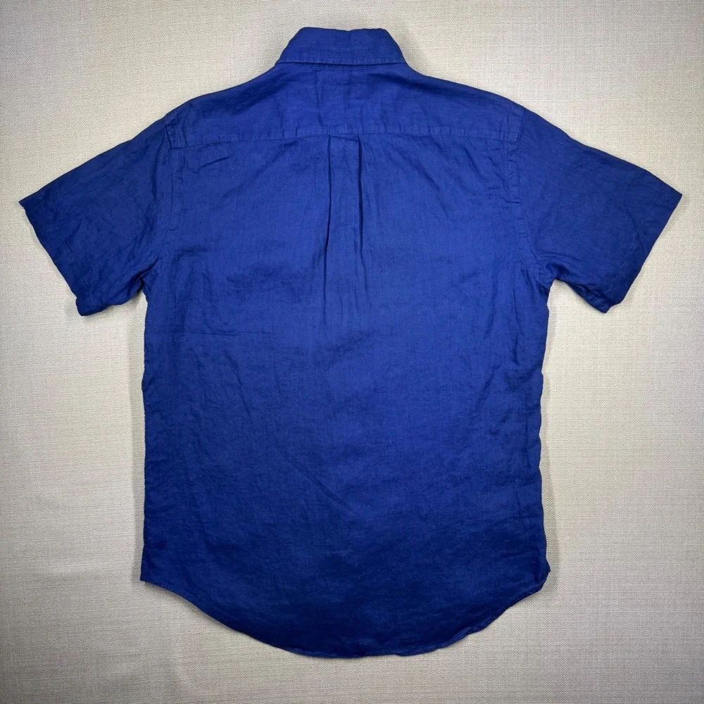 Polo Ralph Lauren Mens 100% Linen Royal Blue Short Sleeve Button Down Medium